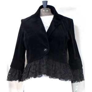 INC Black Velour Lace Trimmed Blazer
